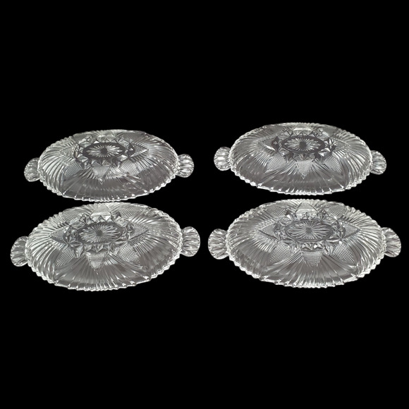 Lot of 4 Hazel Atlas Glass Clear Olive Dish Oval Fan Triangle Tab Handle - Picture 7 of 16